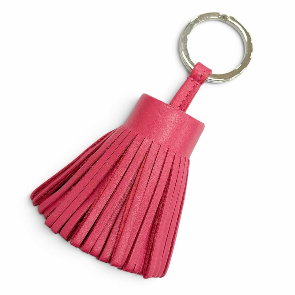 HERMES Carmen Agneau Milo Rose Azalee Silver Hardware Tassel Bag Charm Keycha...
